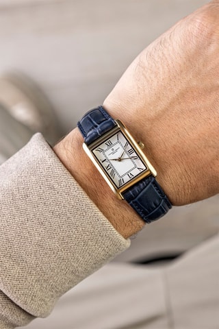 Leren Quartz Horloge - Donkerblauw en Goudkleurig - Frederic Graff