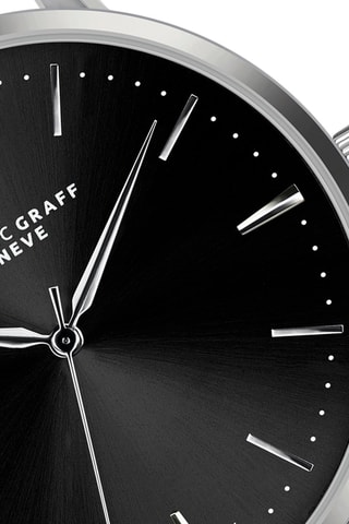 Leren Quartz Horloge- Zwart en Zilverkleurig - Frederic Graff
