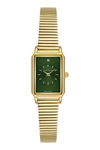 Stalen Quartz Horloge met Diamant - Goudkleurig en Groen