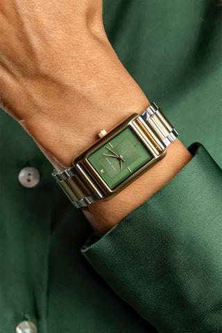 Stalen Quartz Horloge met Diamant - Goudkleurig en Zilverkleurig