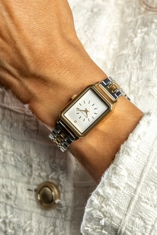 Stalen Quartz Horloge met Diamanten