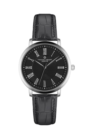 Leren Quartz Horloge - Zwart en Zilverkleurig - Frederic Graff