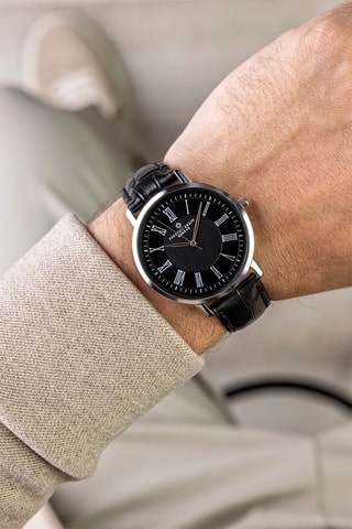 Leren Quartz Horloge - Zwart en Zilverkleurig - Frederic Graff