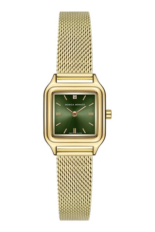 Stalen Quartz Horloge met Diamant - Goudkleurig en Groen