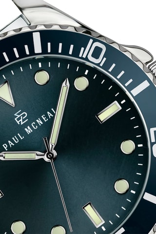 Stalen Quartz Horloge - Zilverkleurig en Pauwblauw - Paul McNeal