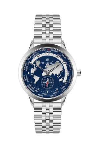 Stalen Quartz Horloge - Zilverkleurig en Blauw - Paul McNeal