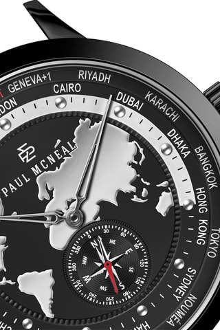 Stalen Quartz Horloge - GMT-functie - Kompas - Zwart en Zilverkleurig