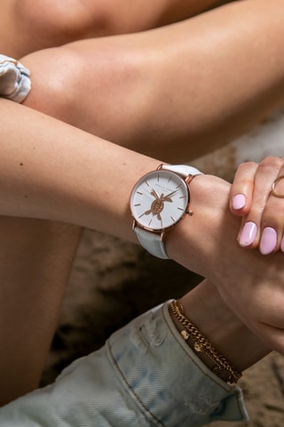 Leren Quartz Horloge Wit en Roségoudkleurig