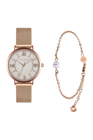 Set Stalen Quartz Horloge en Horlogeband - Roségoudkleurig 