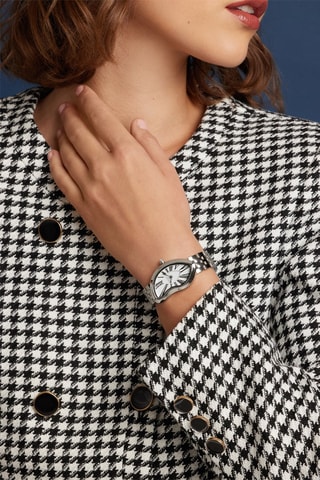 Stalen Quartz Horloge en Parelmoer Old Money - Zilverkleurig en Wit 