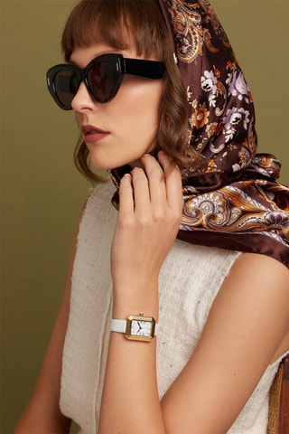 Kalfsleren Quartz Horloge Piccadilly - Wit en Goudkleurig