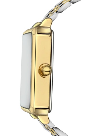 Stalen Quartz Horloge met Parelmoer Champagne - Zilverkleurig en Goudkleurig