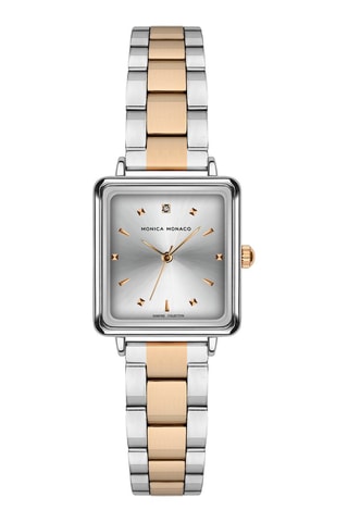 Stalen Quartz Horloge en Diamanten - Monica Monaco