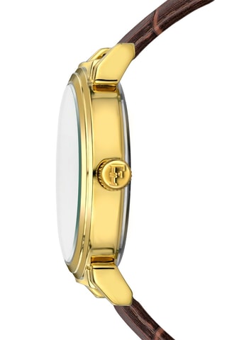 Leren Quartz horloge met diamant en parelmoer Barbara Bruin en Goudkleurig