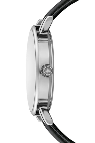 Leren Quartz Horloge Zwart en Zilverkleurig