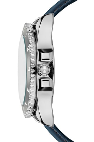 Leren Quartz Horloge Blauw en Zilverkleurig