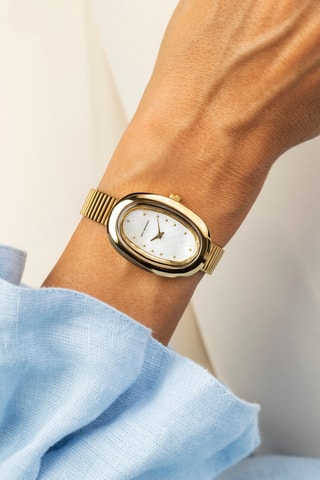 Stalen en Parelmoeren Quartz Horloge - Goudkleurig - Emily Westwood