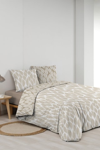 Parure de couette réversible en coton Mareva - Blanc et taupe