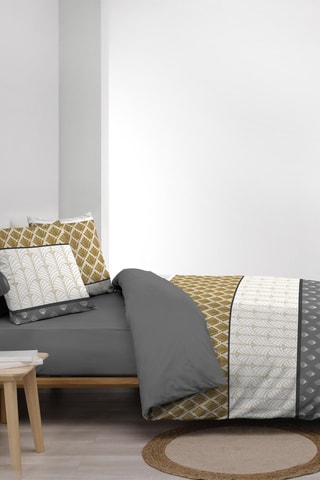 Parure de couette Stria - 52 fils/cm² - Ocre et blanc