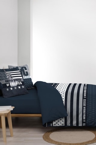 Parure de couette en coton 42 fils/cm² States - Bleu et blanc