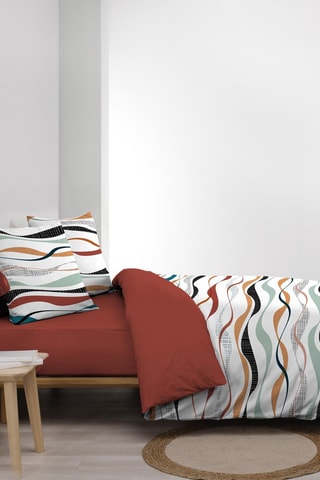 Parure de couette Vagueline - 42 fils/cm² - Rouge et jaune