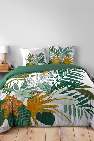 Parure de couette Florida en coton 42 fils/cm² - Blanc et marron