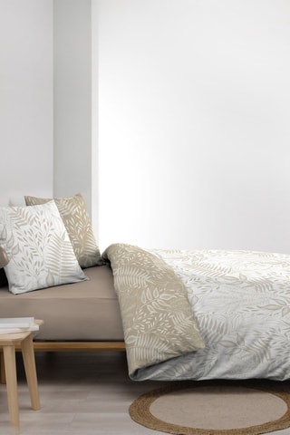 Parure de couette réversible en coton Cassia - Blanc et taupe
