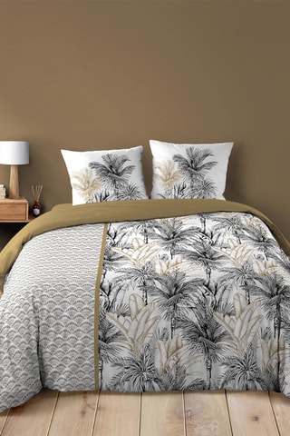 Parure de couette Dakar en coton 42 fils/cm² - Marron et blanc