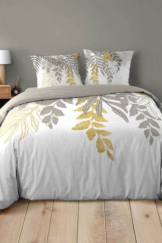 Parure de couette réversible en coton 42 fils/cm² Orlana - Gris et jaune