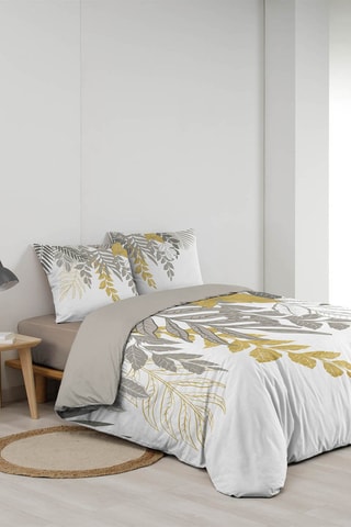 Parure de couette réversible en coton 42 fils/cm² Orlana - Gris et jaune