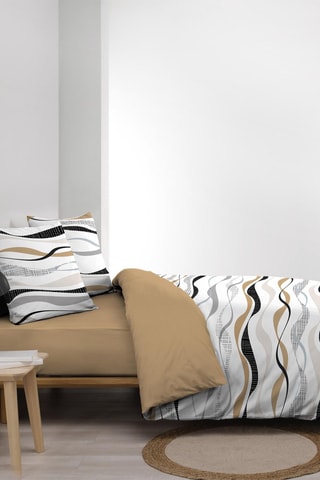 Parure de couette en polycoton 42 fils/cm² Vagueline - Beige et blanc