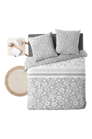 Parure de couette Flavie en coton 105 fils/cm² - Blanc et gris