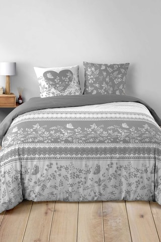 Parure de couette en coton Annie - Gris et blanc