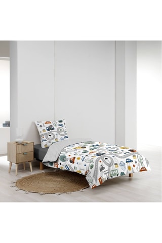 Parure de couette en coton Pti Bolide - Blanc et bleu