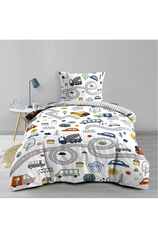 Parure de couette en coton Pti Bolide - Blanc et bleu