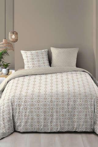 Parure de couette réversible en coton Brianna - Blanc et marron