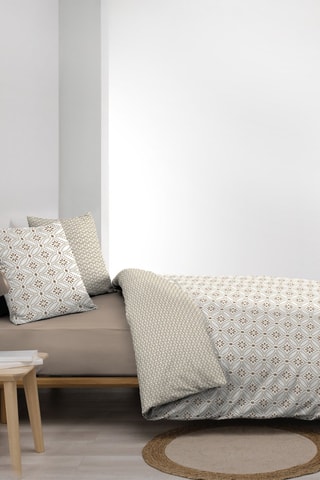 Parure de couette réversible en coton Brianna - Blanc et marron