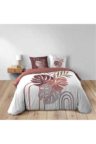 Parure de draps en coton Astria - Terracotta et blanc