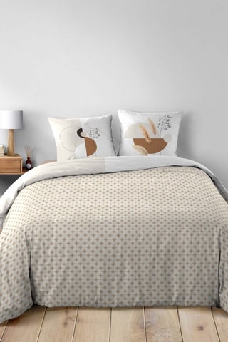 Parure de draps en coton Natacha - Beige et blanc