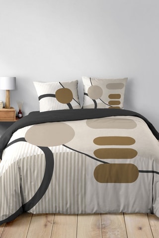 Parure de draps en coton Santana - Ecru, noir et doré