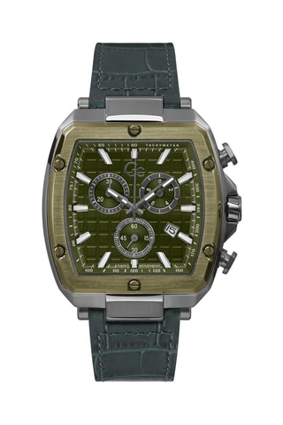 Montre à quartz en cuir véritable et silicone - Tachymètre - Vert