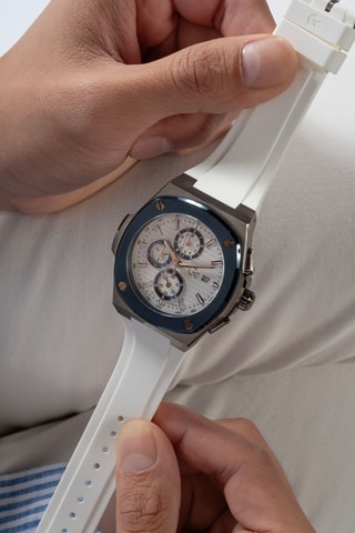Montre à quartz en silicone - Tachymètre - Blanc et bleu