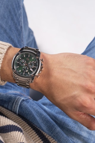 Montre à quartz en acier  - Tachymètre - Argenté