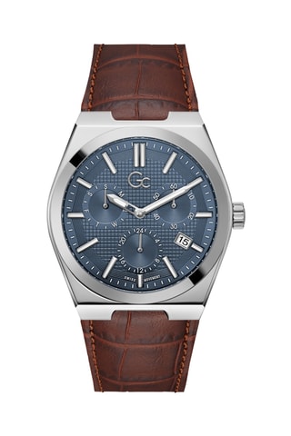 Montre à quartz en cuir véritable - Chronographe - Marron et argenté