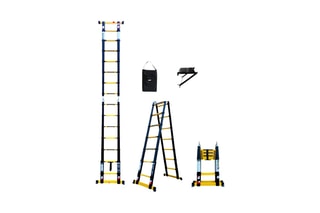 Echelle-escabeau télescopique Grafitek, housse de transport et plateforme pliante antidérapante - 4,40 m et 2,20 m