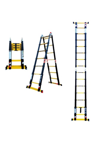 Echelle-escabeau télescopique Grafitek, housse de transport et plateforme pliante antidérapante - 4,40 m et 2,20 m
