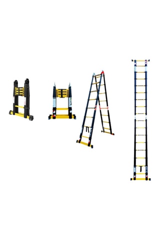 Echelle-escabeau télescopique Grafitek, housse de transport et plateforme pliante antidérapante - 5 m et 2,50 m