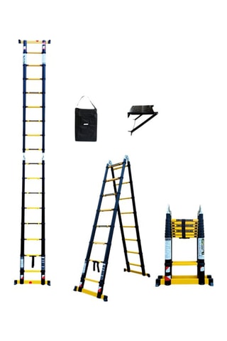 Echelle-escabeau télescopique Grafitek, housse de transport et plateforme pliante antidérapante - 5,60 m et 2,80 m