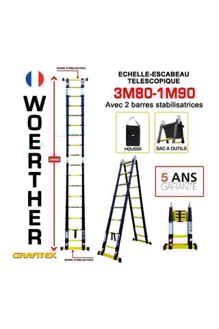 Escada-escadote telescópica Grafitek, capa e porta-ferramentas