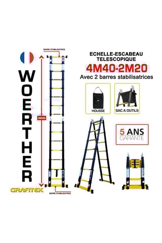 Escada-escadote telescópica Grafitek, capa e porta-ferramentas